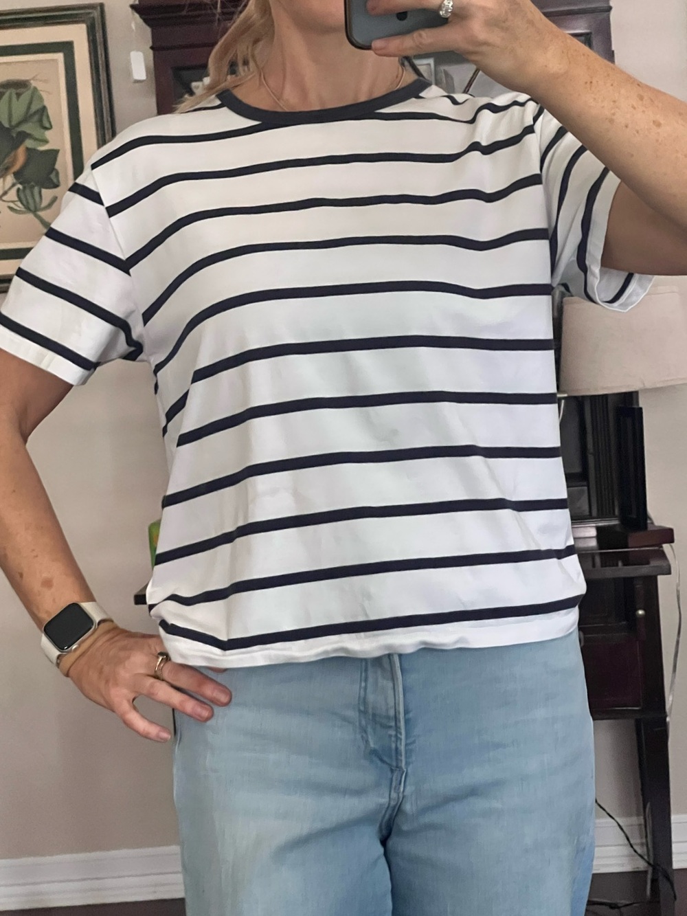 Athleta White & Black Stripe Boxy Short-Sleeve Shirt